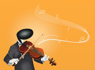 Violinist Man playing Violin with Musical Notes and Sound Waves