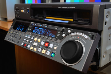 Professional video recorder in TV production studio. Digital Betacam format