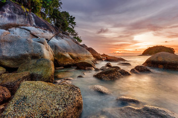 Tropical beach at sunset.