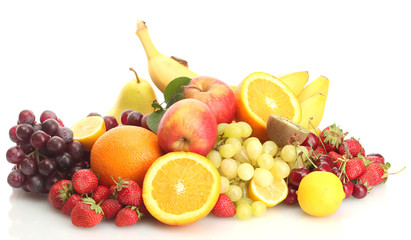 exotic fruits and berries isolated on white