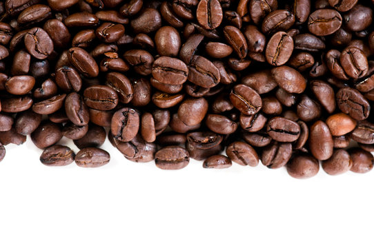 Coffee beans on the white background with copy space