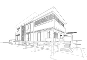 3d wireframe  render of the building