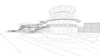 3d wireframe render of the building