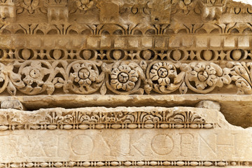 the roman stone carving in ancient city of jerash, jordan