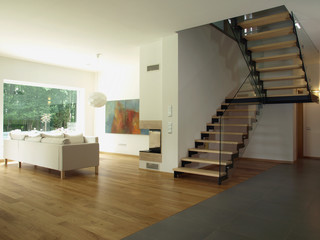 Staircase and living room