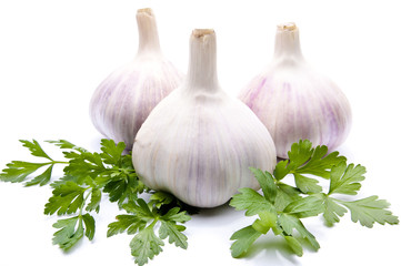 parsley and garlic on an isolated background