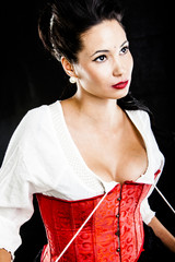 attractive brunette woman isolated on black