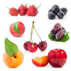 Collection of berry and fruit isolated on white background