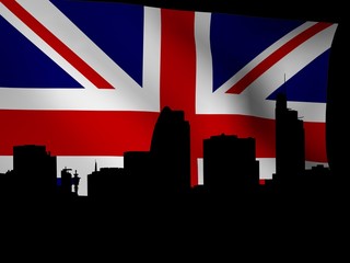 London skyline with rippled flag illustration