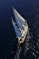 aerial photograph of luxury sailboat