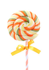 Colorful lollipop with bow isolated on white
