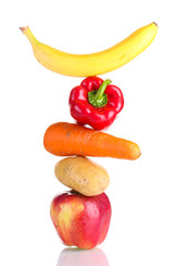 fresh vegetables and fruit isolated on white