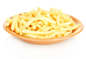 Potatoes fries in the plate isolated on white