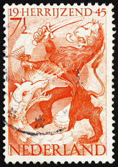 Postage stamp Netherlands 1945 Lion and Dragon, Liberation of Ne