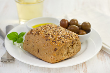 bread with olives and olive oil