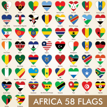 Flags of African Countries in heart shape, icon pack
