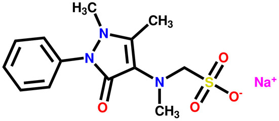 Metamizole, analgesic and antipyretic drug. Structural formula