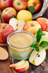 Glass jar of fresh apple sauce