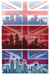 Photo sur Aluminium Doodle Vecteur de fond grunge drapeau britannique avec la ville de Londres