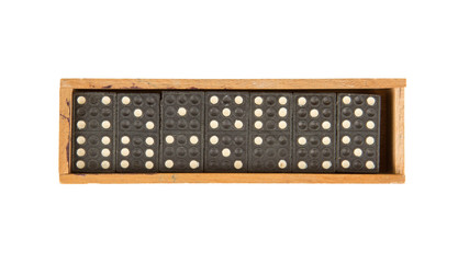 Very old domino in wooden box