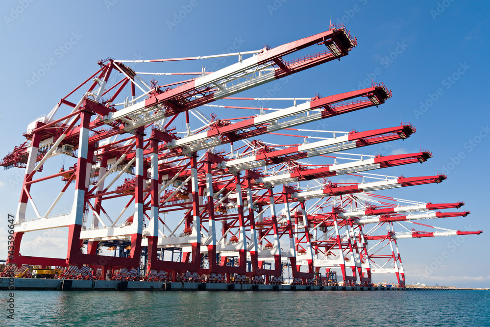 Wall mural cargo cranes in industrial port