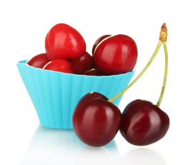 Cherry in the mold of silicone isolated on white close-up