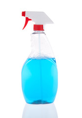Spray bottle with blue liquid