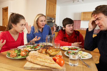 Teenage Family Having Argument Whilst Eating Lunch Together In K