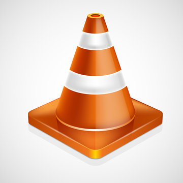 Orange Highway Traffic Cone With White Stripes