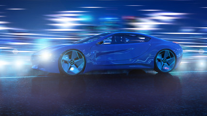 Obraz na płótnie Canvas Elektryczny hybrydowy samochód sportowy w nocy 3d