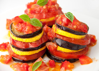 Delicious Ratatouille on a white plate 
