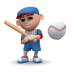 3d Baseball kid hits the ball for a home run