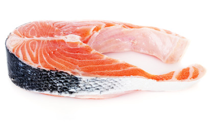fresh salmon steak isolated on white
