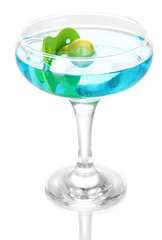 Baby dummy with alcoholic beverage isolated on white