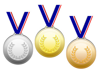 Medals with blue white red ribbons