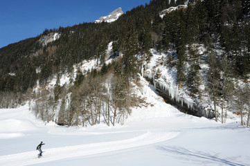 Sciatore di fondo ad Engelberg nelle alpi svizzere