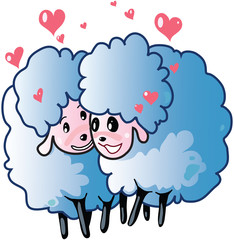 Two cute sheep in love