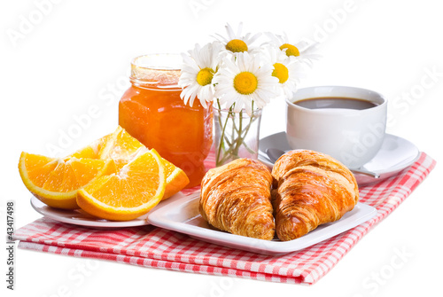 Круасаны кофе сок апельсин клубника молоко завтрак скачать