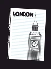 Papier Peint photo autocollant Doodle horloge de la tour