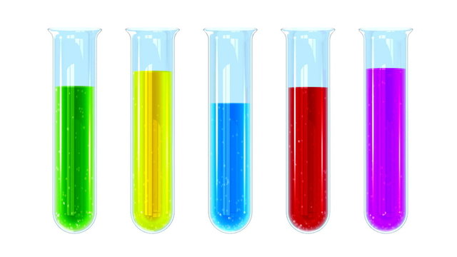 Test tubes filled with colored, bubbling liquid.