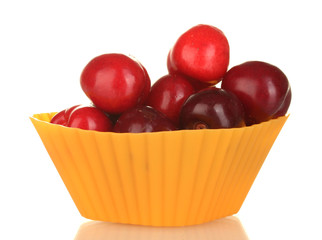 Cherry in the mold of silicone isolated on white close-up
