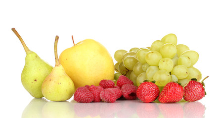 Mix of ripe sweet fruits and berries isolated on white