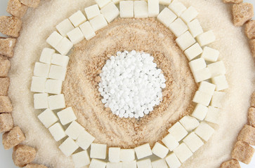 Sweetener with white and brown sugar close-up