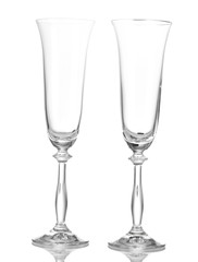 empty glasses for champagne isolated on white.