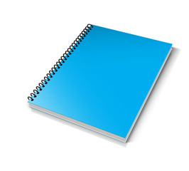 Blank book with blue cover on white background..