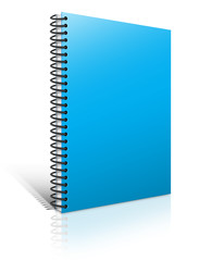 Blank book with blue cover on white background..