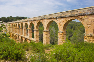 Beautiful view of roman Aqueduct Pont del Diable in Tarragona