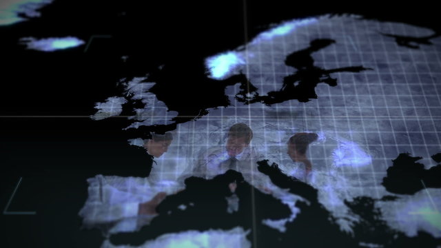 Business videos on a map of an Earth image