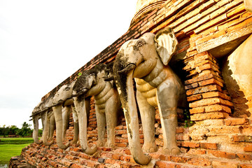 Fototapeta premium Old statue of elephant Sukothai Thailand