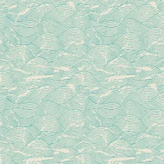 Printed roller blinds Sea Seamless wave hand drawn pattern. Abstract vintage background.